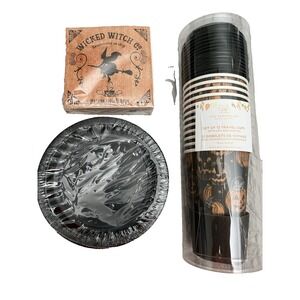 Disposable Halloween Party Supplies 86 pcs Tableware Plates Cups Napkins Cutlery